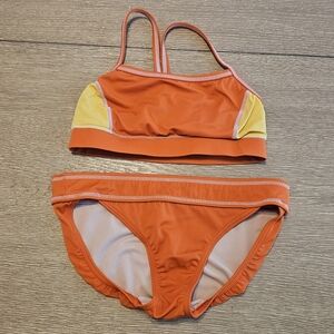 Lands' End 2 Piece Bikini Orange Yellow Size 4 Racerback Moderate Coverage